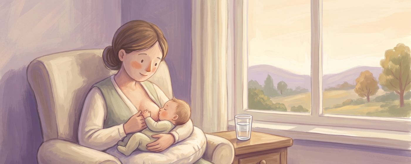 A mother nursing comfortably in a supported armchair by a bright window
