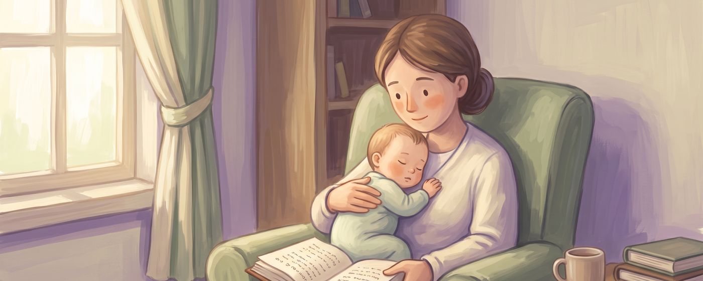 A parent dozing in an armchair with a baby asleep on their chest