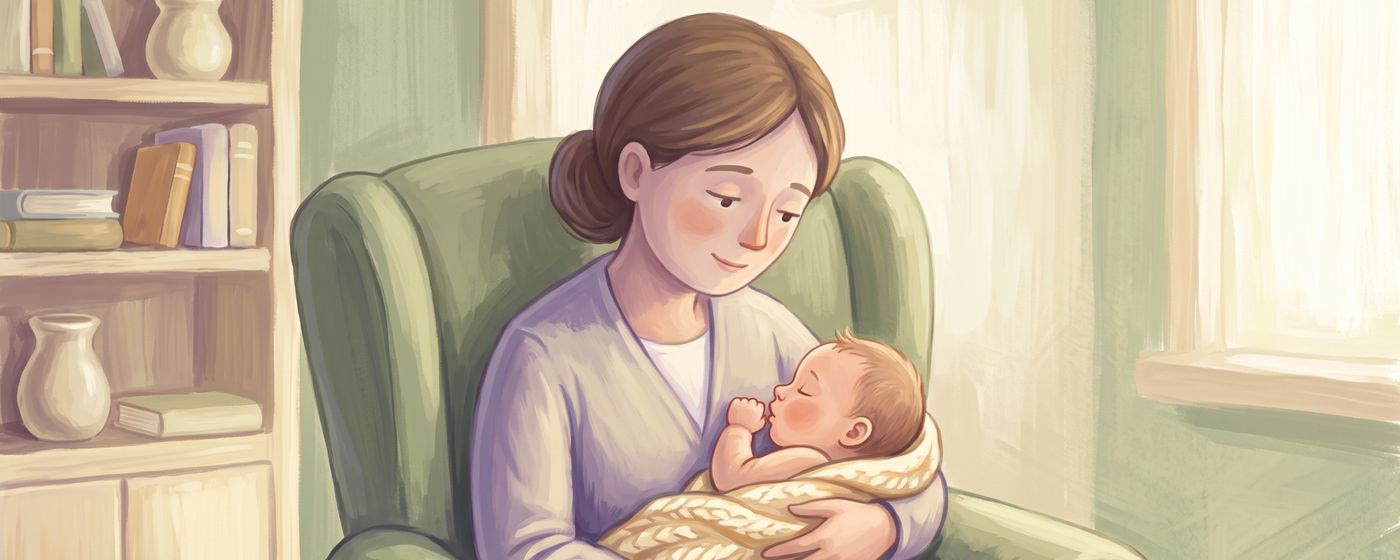 A newborn rooting with a fist near their mouth while a parent notices