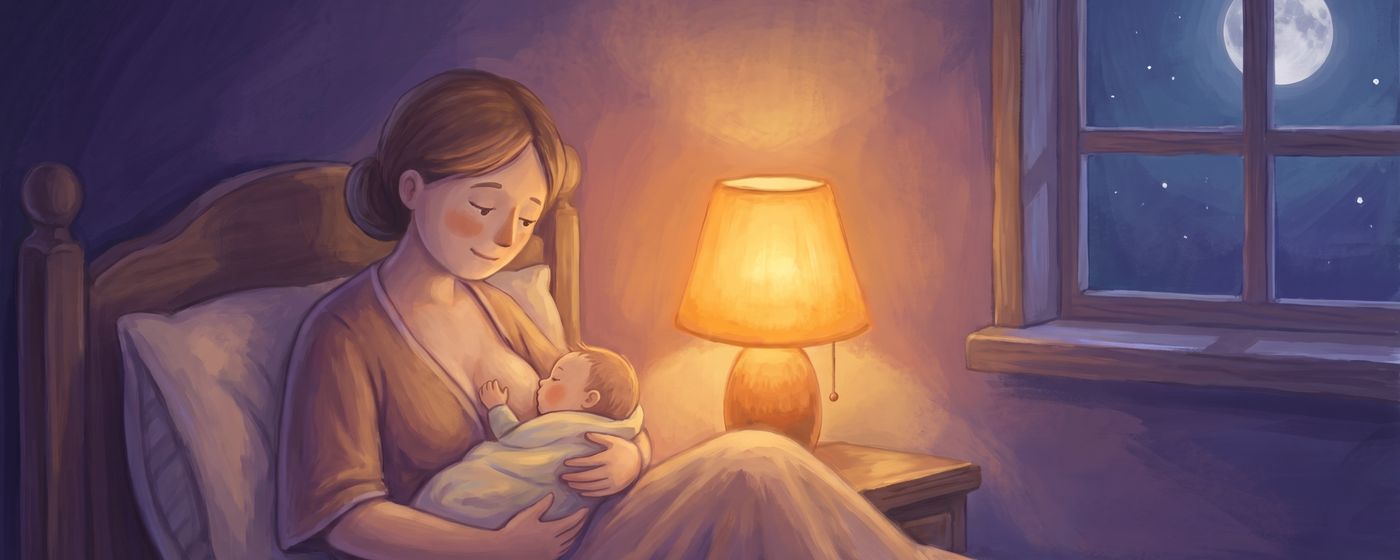 A mother nursing her newborn by lamplight in the small hours