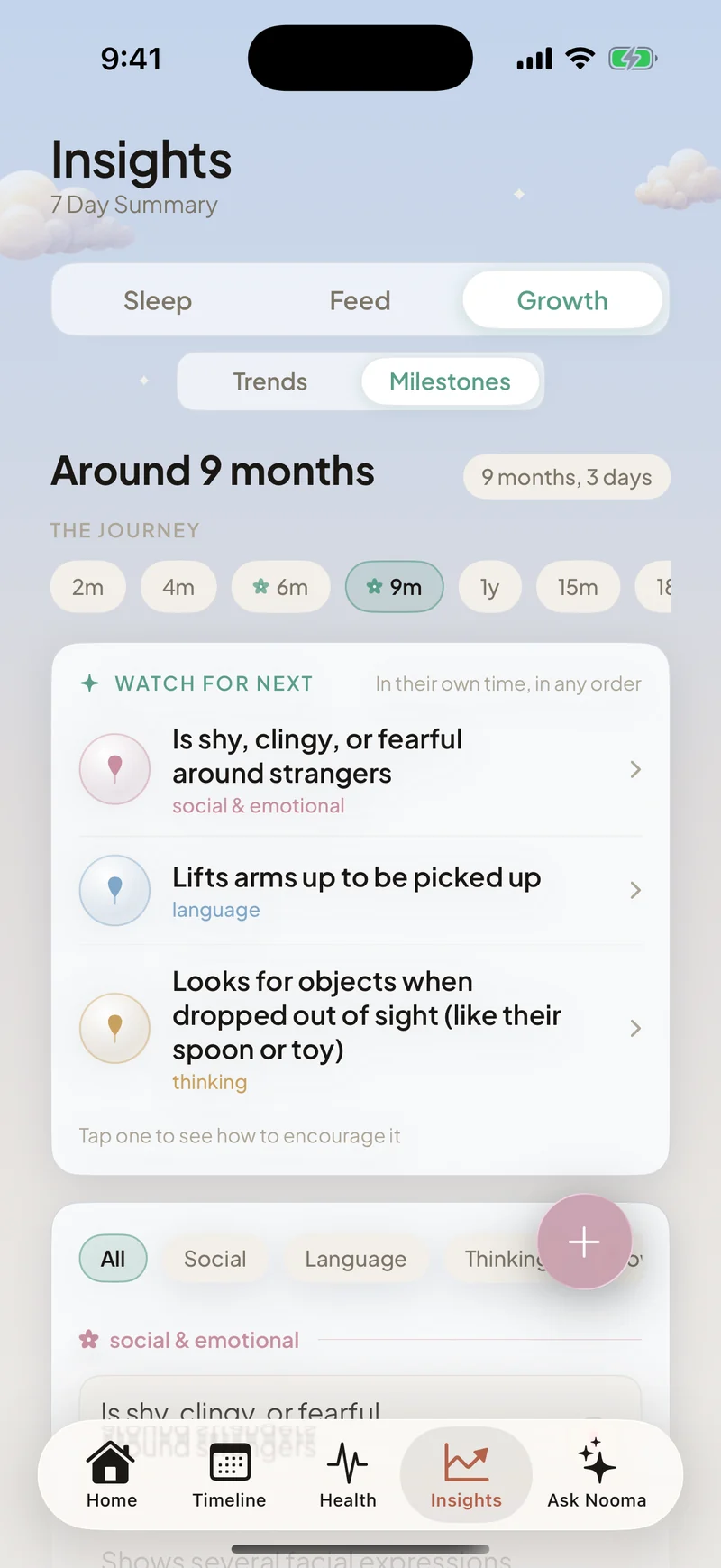 Nooma’s milestones journey: what to watch for around 9 months, each one saved the day it happens