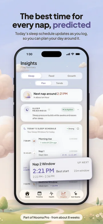 Nooma’s sleep schedule showing the next nap window
