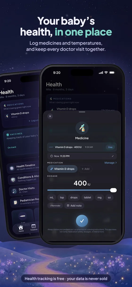 Your baby’s health in one place: the medicine log over the health screen